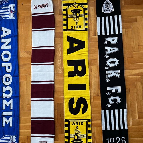 Collection of used football scarves, beanie and shirt set