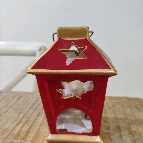 Christmas ceramic lantern like new, 15 cm height