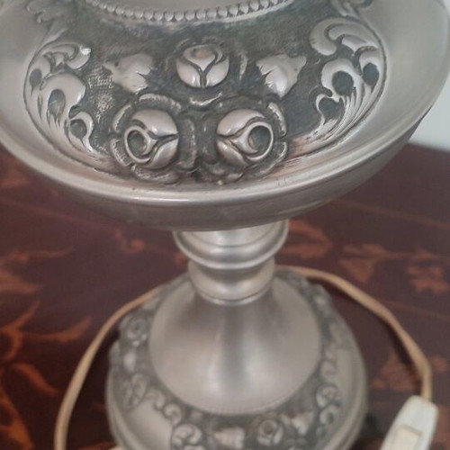 Silver-plated lamp with glass like new, height 50 cm