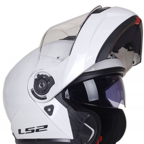 LS2 Strobe II Solid White Flip-Up Motorcycle Helmet ECE 22.06 with Sunvisor new