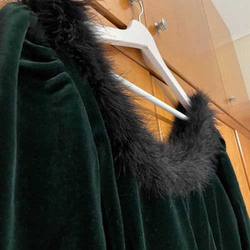 Velvet dress with black fur like new, green