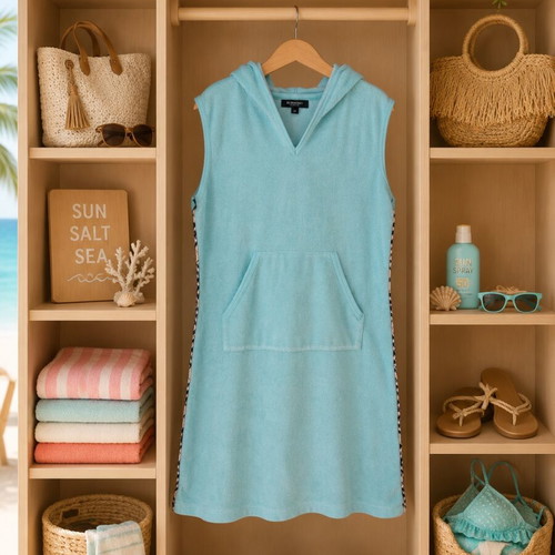 Burberry London terry beach dress with hood size S used, turquoise