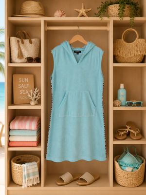Burberry London terry beach dress with hood size S used, turquoise