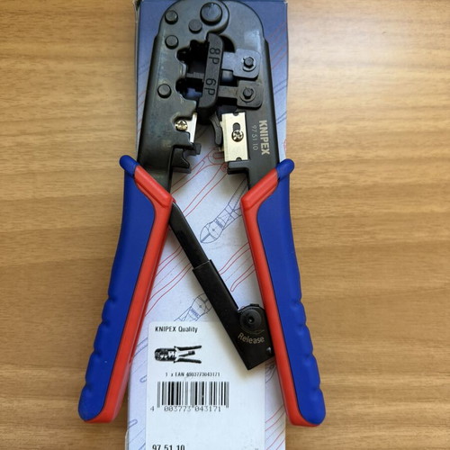 Knipex Network Connector Crimping Tool with Stripper and Ratchet Mechanism