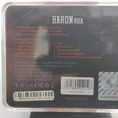 Baron RDA by GeekVape used, black steel
