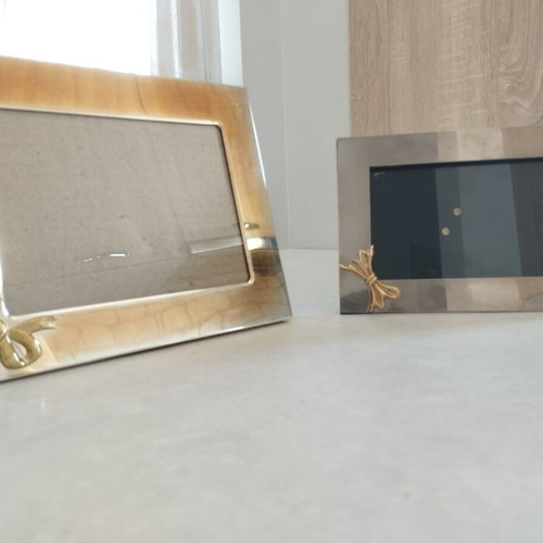 Set of 2 Premium Metal Photo Frames with Gold Bows like new
