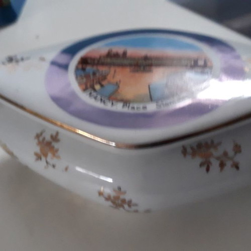 Porcelain fondant dish used, old, diamond shape 14x19cm