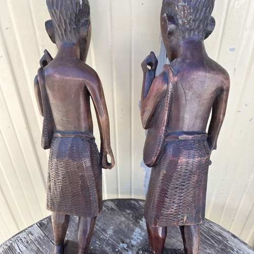 Set of 2 wooden handmade African style decorative figurines