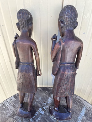 Set of 2 wooden handmade African style decorative figurines