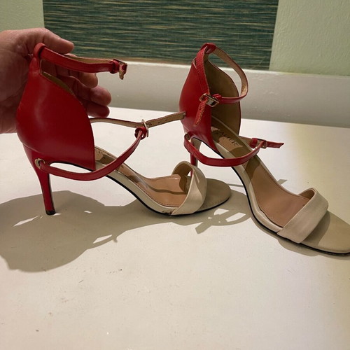 Women's sandals used, beige and red, size 37