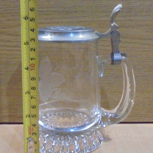 Fischer beer old rare promotional glass mug with metal lid used