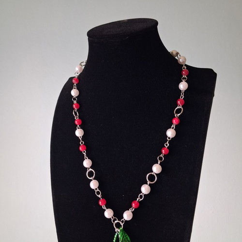Cherry handmade necklace new, multicolored with silver chain