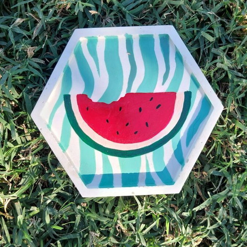 Handmade painted plaster coaster