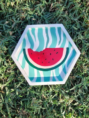 Handmade painted plaster coaster