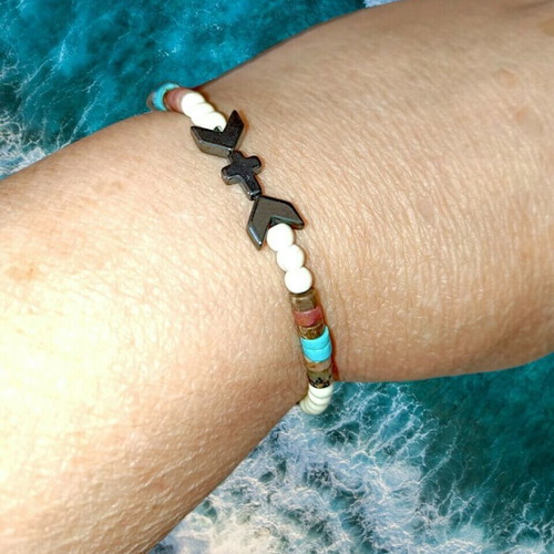 Handmade bracelet with rhodonite, turquoise, chaoite, hematite gemstones new