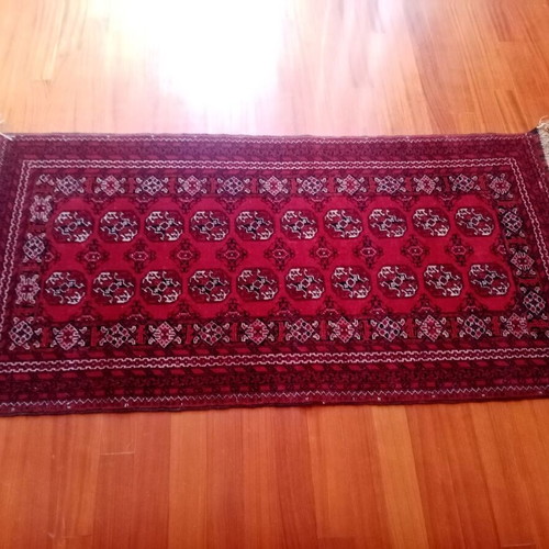 Handmade red wool rug used 1x1.98 m