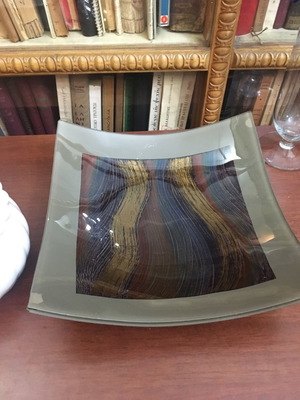 Square decorative plate used, 29x29 cm blown glass