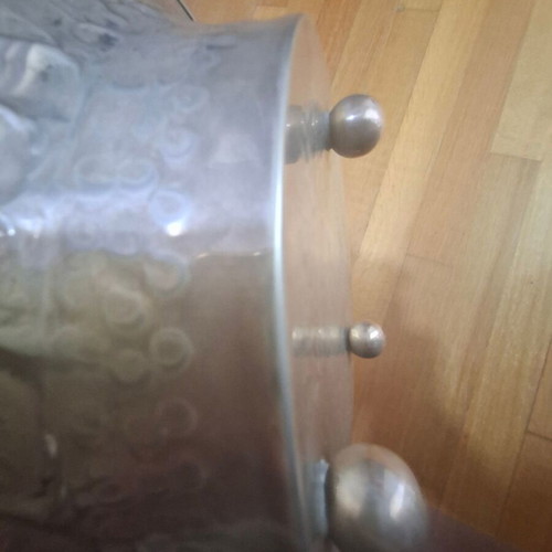 Decorative Metal Vintage Fruit Bowl with Embossed Fruits and Hammered Texture