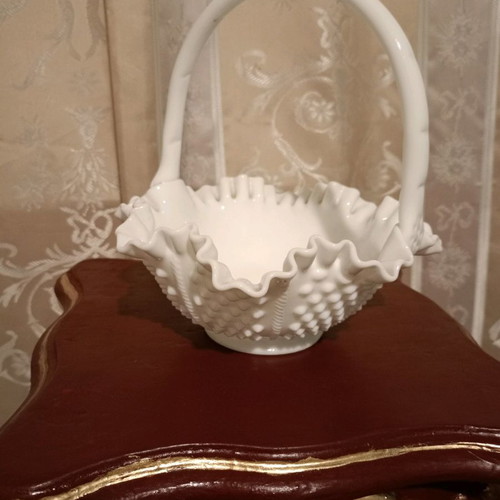 Opaline white large basket used decorative bowl