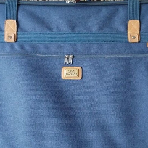 Large suitcase used, blue, 56x77 cm with leather details