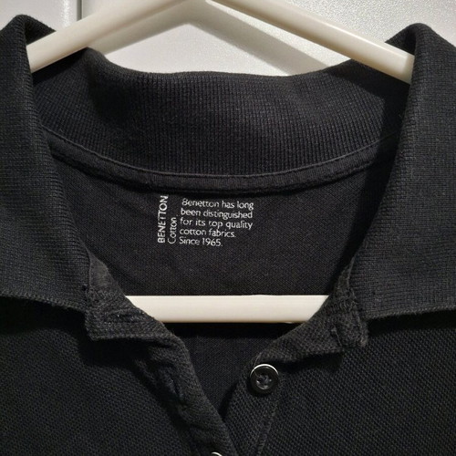 Benetton women's polo shirt black with white details, like new