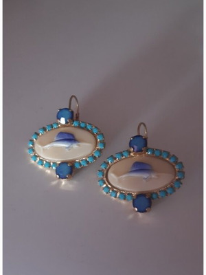 Earrings handmade with turquoise stones and enamel dolphins like new