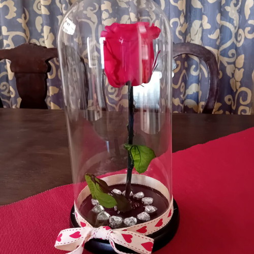 Eternal rose in glass dome with wooden base, like new