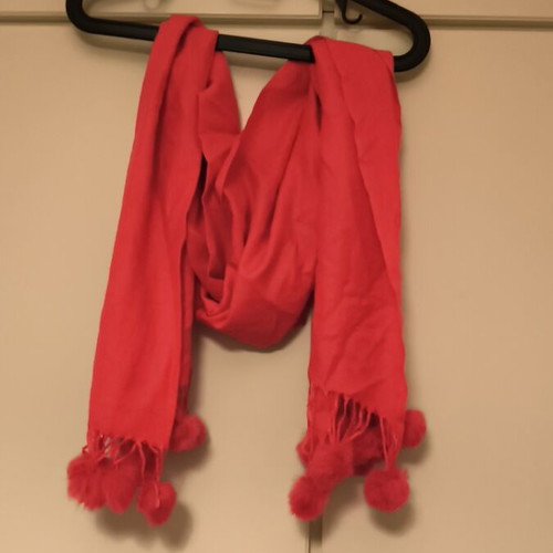 Red scarf with tassels like new