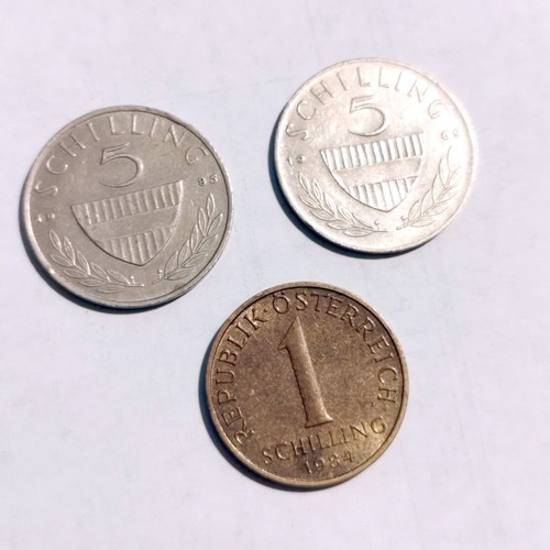 Austrian coins used, set of 3 (1, 5 schilling)
