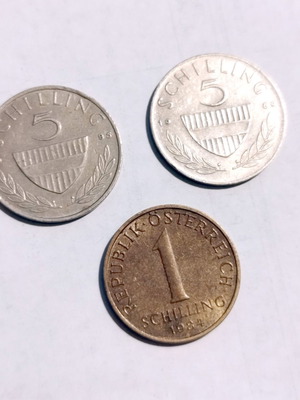 Austrian coins used, set of 3 (1, 5 schilling)