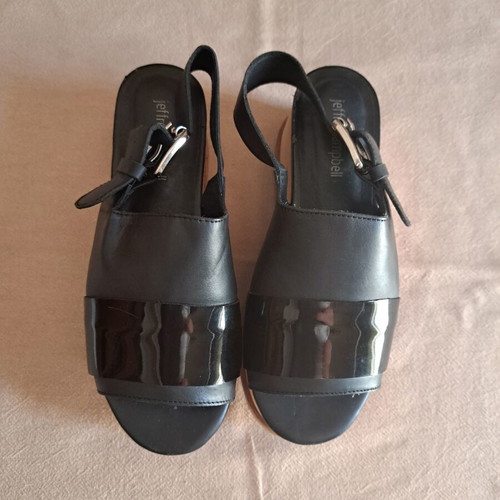 Jeffrey Campbell leather platform sandals with wooden sole and vinyl detail size 36.5-37 like new