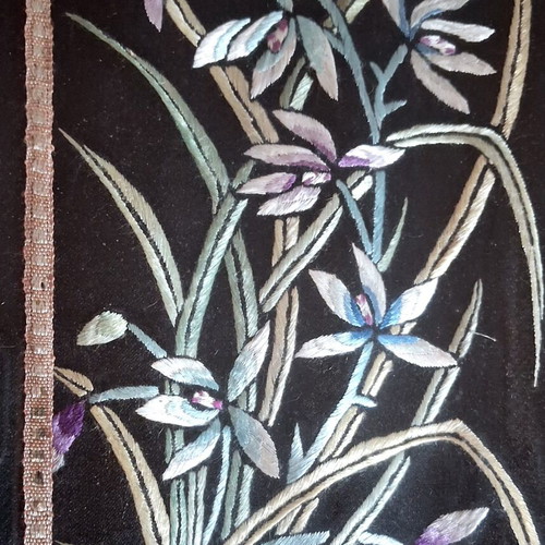 Vintage Chinese Silk Embroidery Panel with Wooden Frame