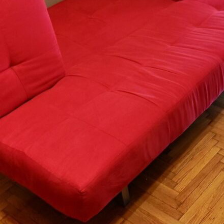 SATO sofa bed like new, red with silver legs