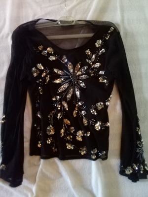 Black women's blouse with sequins and embroidery, size Small, like new