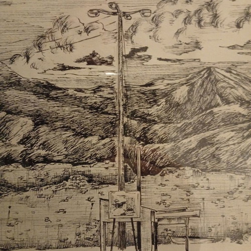 Ink drawing on paper artwork used, signed by artist