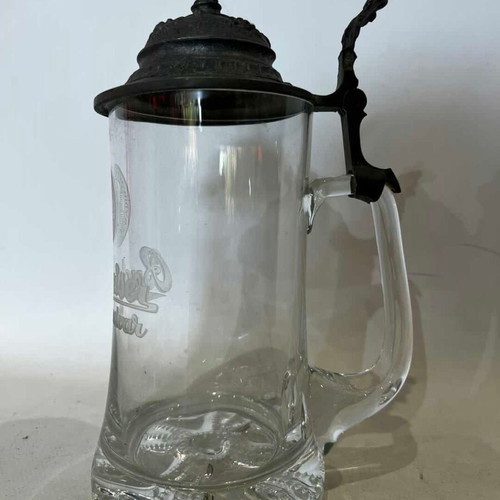 Budweiser collectible crystal beer glass with pewter lid