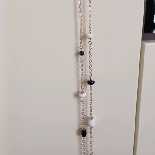 Oxette silver gold-plated necklace new with white and black beads 72 cm