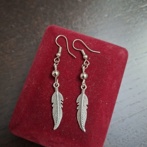 Boho Ethnik Feather Earrings Stainless Steel New, Silver
