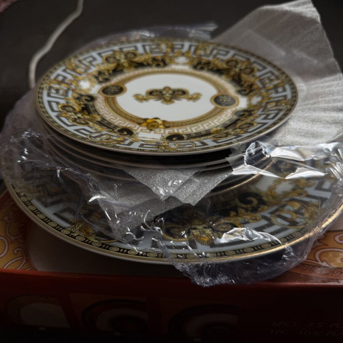 Versace Italy G-7602-7 Porcelain Dessert Plate Set 7pcs with 2 Cups