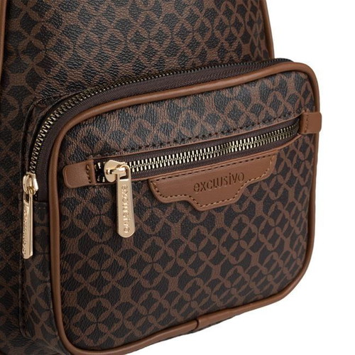 Backpack women's brown mini with patterns and zipper new
