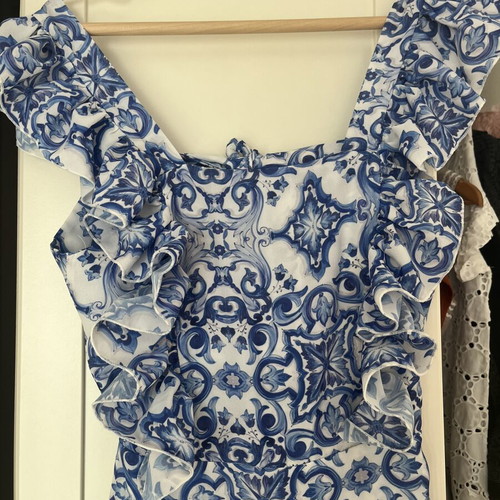 Brigitte jumpsuit size Small used, white and blue, summer outfit