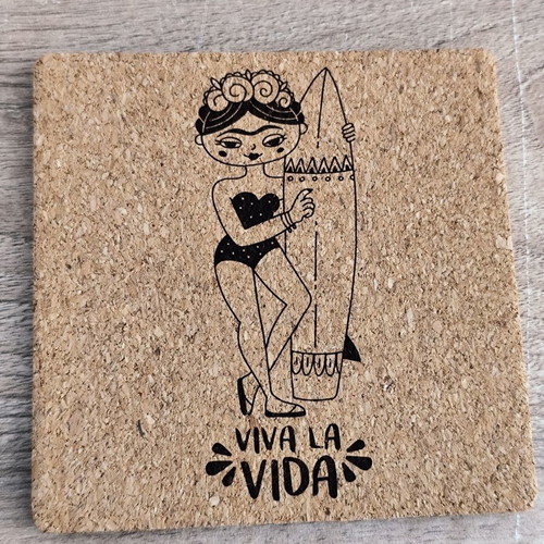 Frida Kahlo coaster set of 4 made of natural cork
