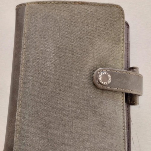 Filofax notebook 14x11 cm like new, olive leather and fabric