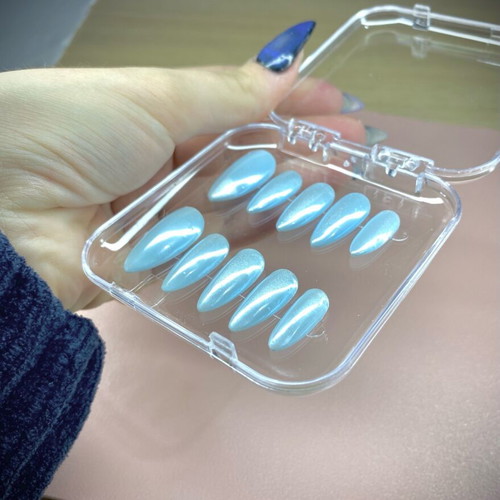 Handmade baby blue chrome press on nails with mini kit new, size S