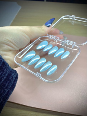 Handmade baby blue chrome press on nails with mini kit new, size S