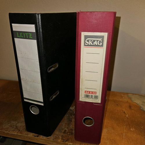 A4 binders used, Leitz and Skag, hard cover, set of 2