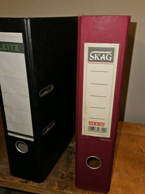 A4 binders used, Leitz and Skag, hard cover, set of 2