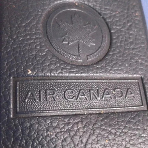 Air Canada vintage luggage tag used, dark blue with strap