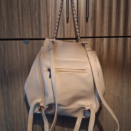 Backpack bag like new, beige faux leather with chain and straps