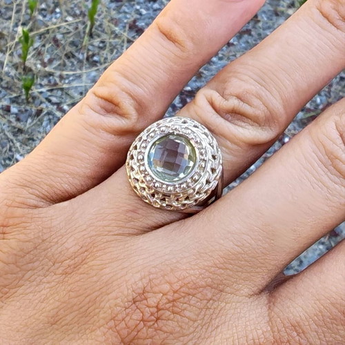 Silver ring with green amethyst prasiolite new